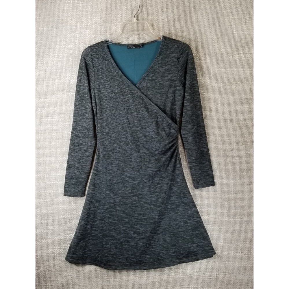 Prana Long Sleeve Knit Dress Women's XS *Gray Heather Faux Wrap Lined